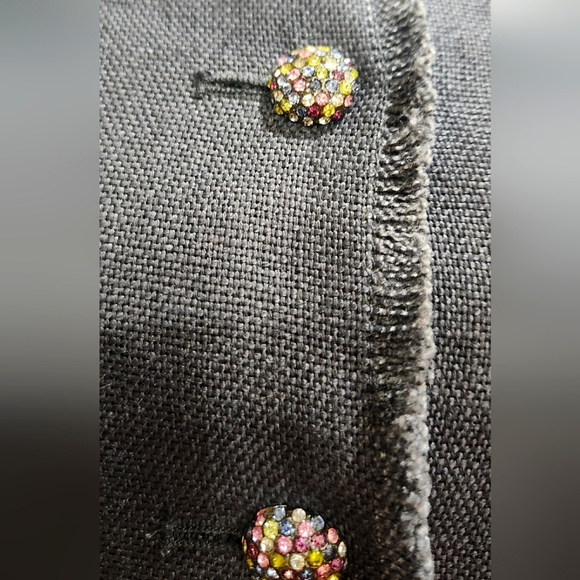 Fringe Linen Silk Lined Rainbow Crystal Button Dress - Picture 13 of 13